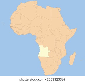 Detailed national location map of ANGOLA within the great continent of Africa