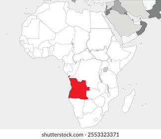 Detailed national location map of ANGOLA within the great continent of Africa