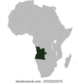 Detailed national location map of ANGOLA within the great continent of Africa