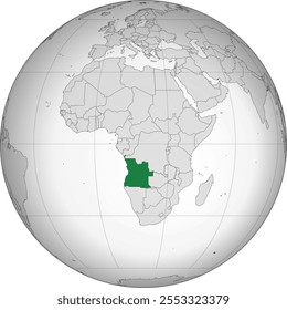 Detailed national location map of ANGOLA within the great continent of Africa