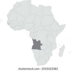 Detailed national location map of ANGOLA within the great continent of Africa