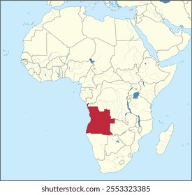 Detailed national location map of ANGOLA within the great continent of Africa