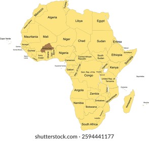 Detailed national location map of BURKINA FASO within the great continent of Africa