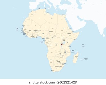 Detailed national location map of BURUNDI within the great continent of Africa