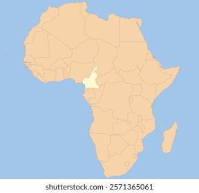 Detailed national location map of CAMEROON within the great continent of Africa