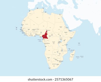 Detailed national location map of CAMEROON within the great continent of Africa