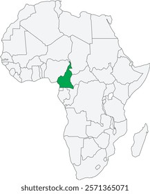 Detailed national location map of CAMEROON within the great continent of Africa