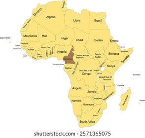 Detailed national location map of CAMEROON within the great continent of Africa