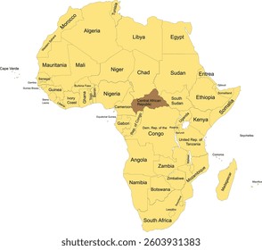 Detailed national location map of CENTRAL AFRICAN REPUBLIC within the great continent of Africa