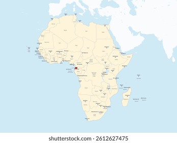 Detailed national location map of EQUATORIAL GUINEA within the great continent of Africa