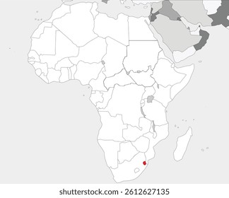 Detailed national location map of ESWATINI within the great continent of Africa