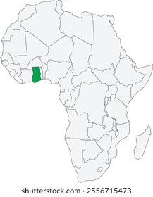 Detailed national location map of GHANA within the great continent of Africa