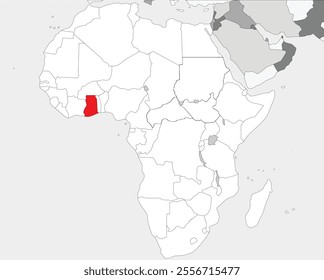 Detailed national location map of GHANA within the great continent of Africa