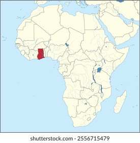 Detailed national location map of GHANA within the great continent of Africa