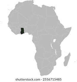 Detailed national location map of GHANA within the great continent of Africa