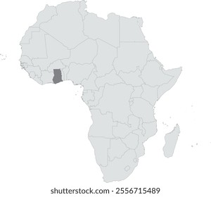 Detailed national location map of GHANA within the great continent of Africa