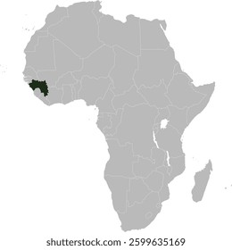 Detailed national location map of GUINEA within the great continent of Africa