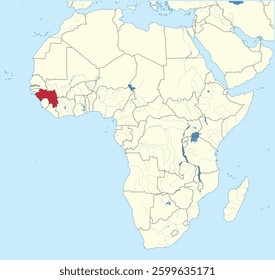 Detailed national location map of GUINEA within the great continent of Africa