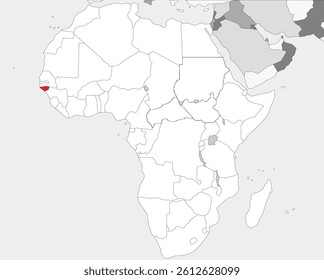 Detailed national location map of GUINEA-BISSAU within the great continent of Africa