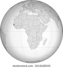 Detailed national location map of GUINEA-BISSAU within the great continent of Africa