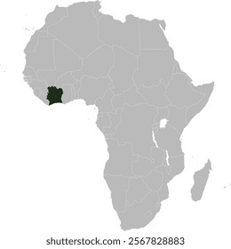 Detailed national location map of IVORY COAST (COTE D'IVOIRE) within the great continent of Africa