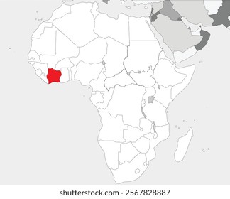 Detailed national location map of IVORY COAST (COTE D'IVOIRE) within the great continent of Africa