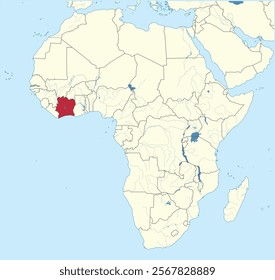 Detailed national location map of IVORY COAST (COTE D'IVOIRE) within the great continent of Africa