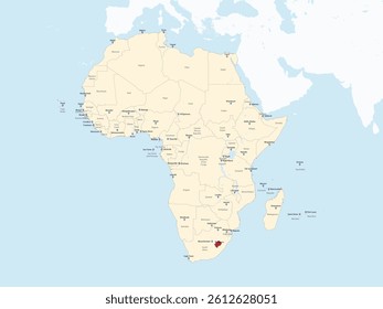 Detailed national location map of LESOTHO within the great continent of Africa