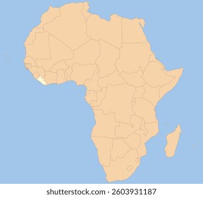 Detailed national location map of LIBERIA within the great continent of Africa