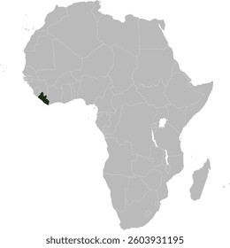 Detailed national location map of LIBERIA within the great continent of Africa