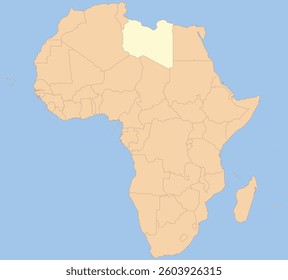 Detailed national location map of LIBYA within the great continent of Africa