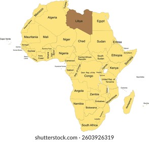 Detailed national location map of LIBYA within the great continent of Africa