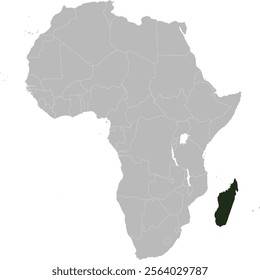 Detailed national location map of MADAGASCAR within the great continent of Africa