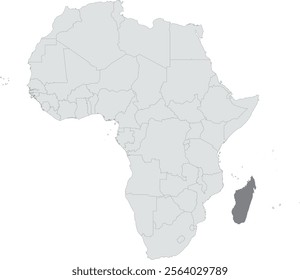 Detailed national location map of MADAGASCAR within the great continent of Africa