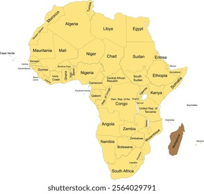 Detailed national location map of MADAGASCAR within the great continent of Africa