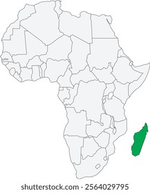 Detailed national location map of MADAGASCAR within the great continent of Africa