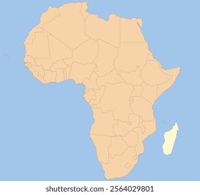 Detailed national location map of MADAGASCAR within the great continent of Africa