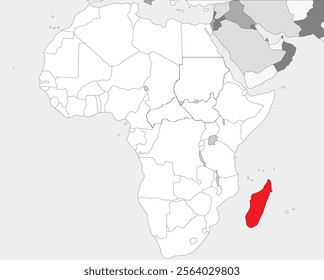 Detailed national location map of MADAGASCAR within the great continent of Africa