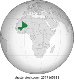 Detailed national location map of MALI within the great continent of Africa