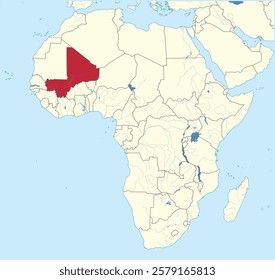 Detailed national location map of MALI within the great continent of Africa