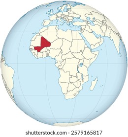 Detailed national location map of MALI within the great continent of Africa