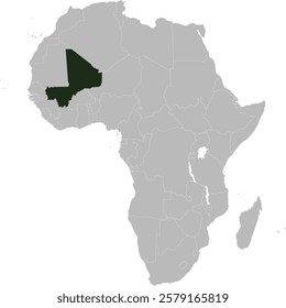 Detailed national location map of MALI within the great continent of Africa