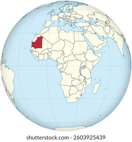 Detailed national location map of MAURITANIA within the great continent of Africa