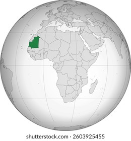 Detailed national location map of MAURITANIA within the great continent of Africa
