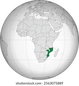 Detailed national location map of MOZAMBIQUE within the great continent of Africa