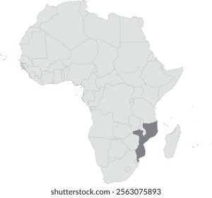 Detailed national location map of MOZAMBIQUE within the great continent of Africa