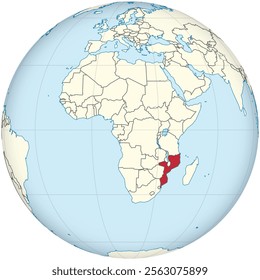 Detailed national location map of MOZAMBIQUE within the great continent of Africa