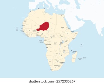 Detailed national location map of NIGER within the great continent of Africa