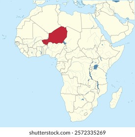 Detailed national location map of NIGER within the great continent of Africa