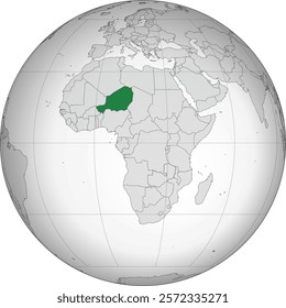 Detailed national location map of NIGER within the great continent of Africa